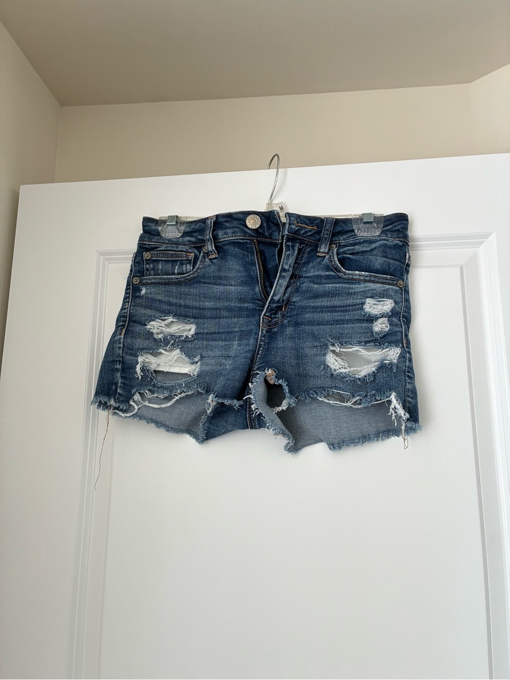 American Eagle Outfitters Distressed Dark Blue Denim Shorts